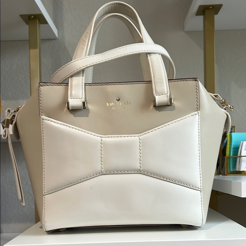 Kate Spade Cream and Tan Satchel with Bow Detail